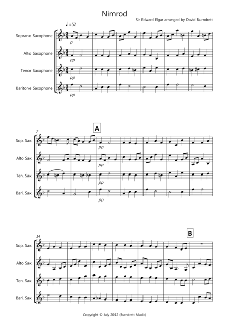 Free Sheet Music Nimrod From The Enigma Variations For Saxophone Quartet