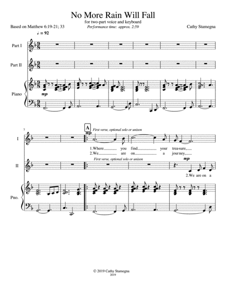 No More Rain Will Fall 2 Part Choir And Piano Sheet Music