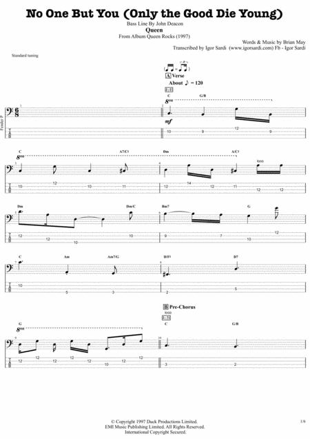 No One But You Queen John Deacon Complete And Accurate Bass Transcription Whit Tab Sheet Music