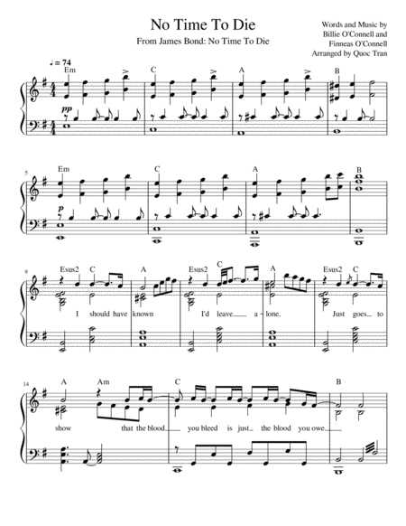 No Time To Die Billie Eilish For Advanced Piano Solo Sheet Music