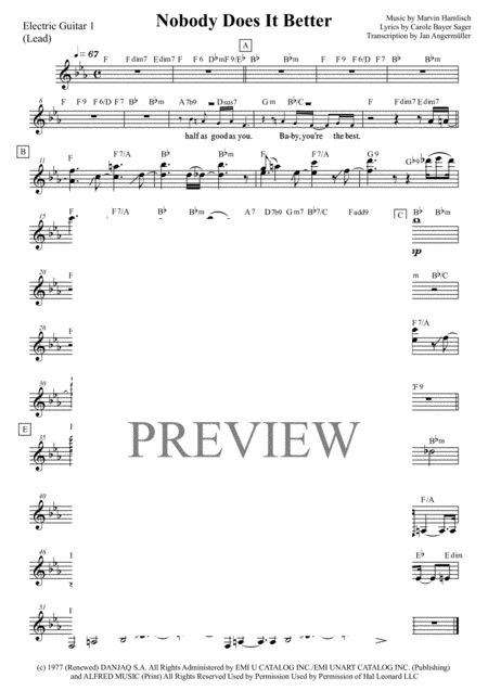 Free Sheet Music Nobody Does It Better From The Spy Who Loved Me E Guitar Transcription Of Original Part