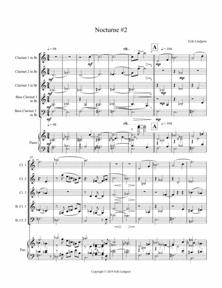 Free Sheet Music Nocturne 2 For 5 Clarinets