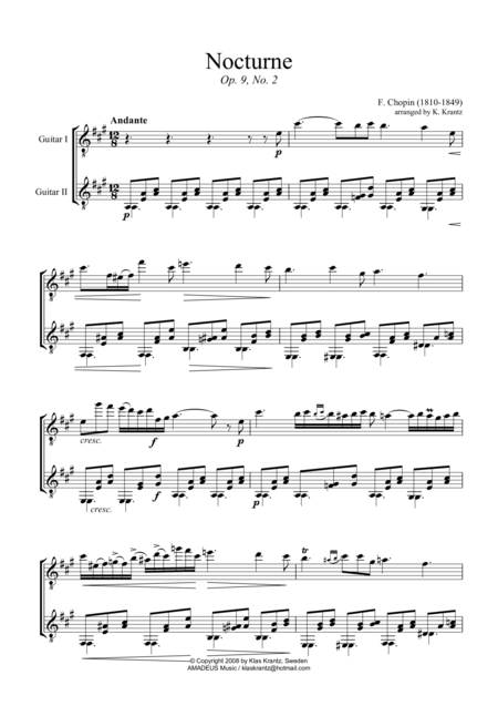 Free Sheet Music Nocturne Op 9 No 2 Abridged For Guitar Duo