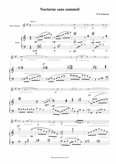 Free Sheet Music Nocturne Sans Sommeil Sleepless Nocturne For Alto Clarinet And Piano
