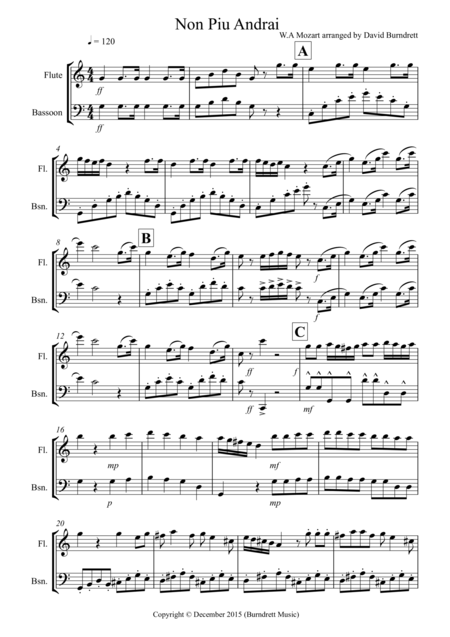 Non Pi Andrai For Flute And Bassoon Duet Sheet Music