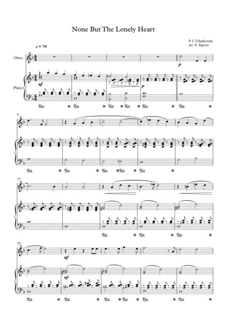 Free Sheet Music None But The Lonely Heart Peter Ilyich Tchaikovsky For Oboe Piano