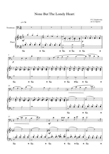 Free Sheet Music None But The Lonely Heart Peter Ilyich Tchaikovsky For Trombone Piano