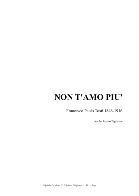 Nont Amo Piu F P Tosti For Soprano Atb Choir And Piano Sheet Music