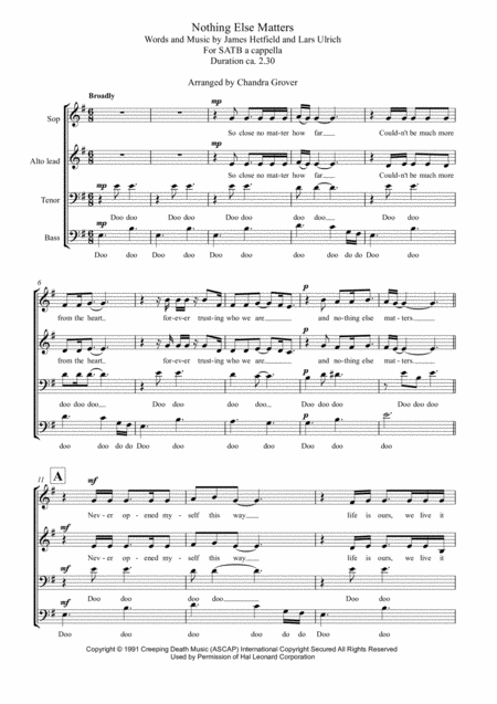 Free Sheet Music Nothing Else Matters Satb A Cappella For Choir