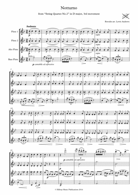 Notturno Arr Flute Quartet Sheet Music