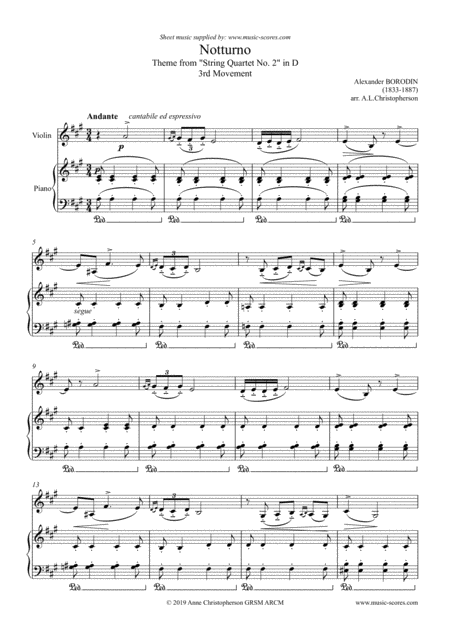 Notturno From Quartet No 2 Violin And Piano Sheet Music