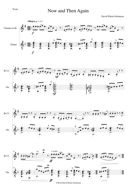 Free Sheet Music Now And Then Again For Clarinet And Guitar