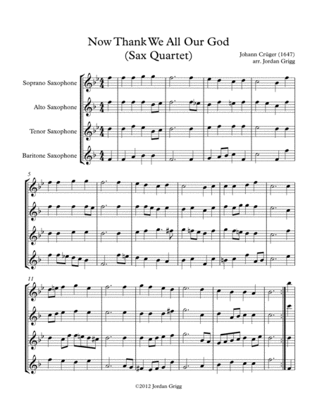 Now Thank We All Our God Sax Quartet Sheet Music