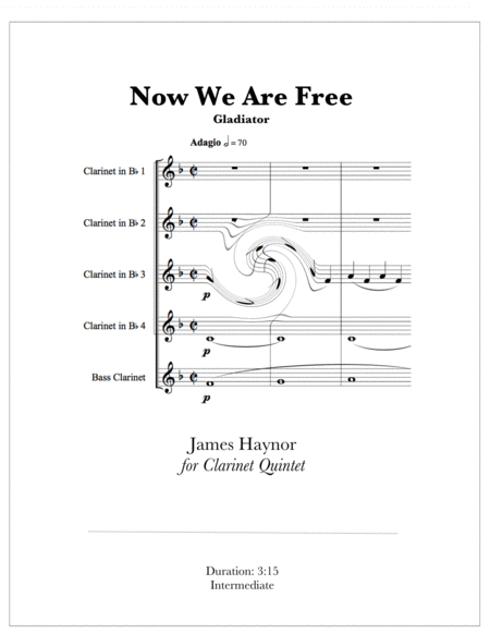 Now We Are Free For Clarinet Quintet Sheet Music