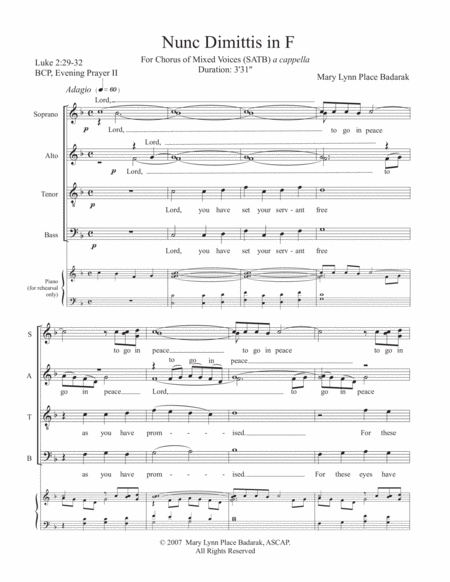 Nunc Dimittis In F Sheet Music