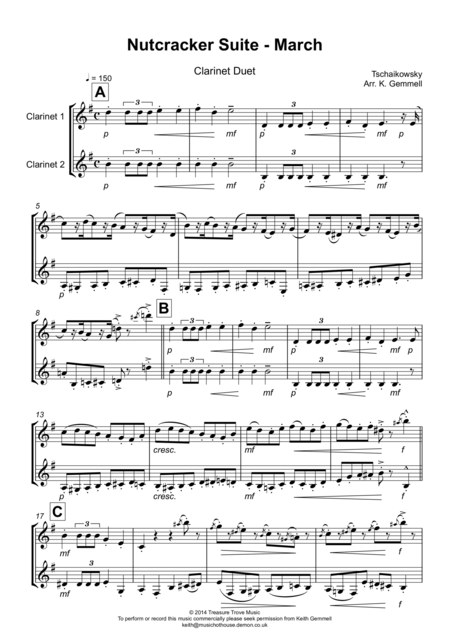 Free Sheet Music Nutcracker Suite March Clarinet Duet