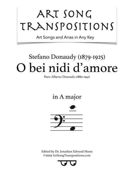 O Bei Nidi D Amore Transposed To A Major Bass Clef Sheet Music