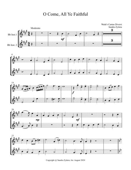 Free Sheet Music O Come All Ye Faithful Treble Bb Instrument Duet Parts Only