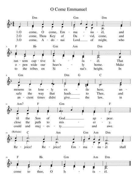 Free Sheet Music O Come Emmanuel With 2nd Voice