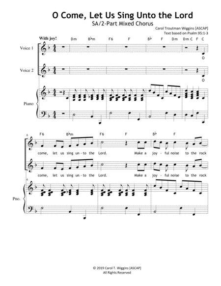 O Come Let Us Sing Unto The Lord 2 Part Sheet Music