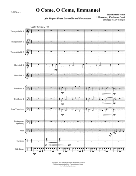 Free Sheet Music O Come O Come Emmanuel For 10 Part Brass Ensemble Percussion