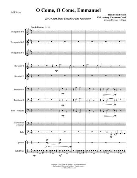 O Come O Come Emmanuel For 10 Part Brass Ensemble Percussion Sheet Music