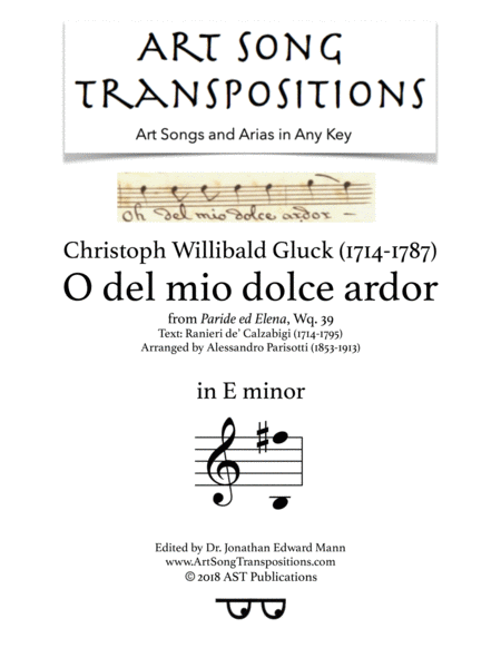 Free Sheet Music O Del Mio Dolce Ardor E Minor Parisotti Edition
