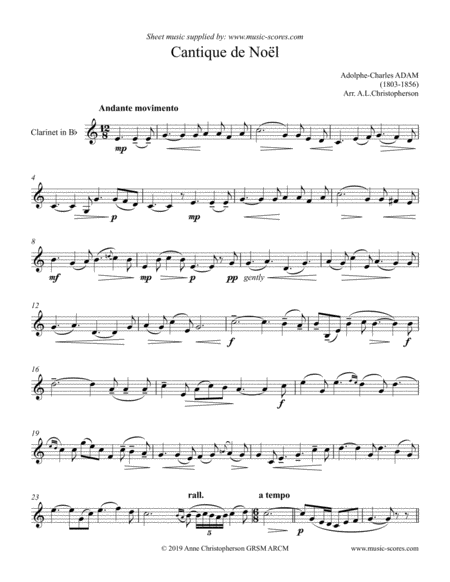 Free Sheet Music O Holy Night Cantique De Noel Solo Clarinet