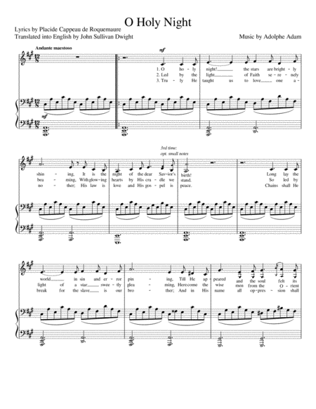 O Holy Night Original Version Low Voice Key A Sheet Music