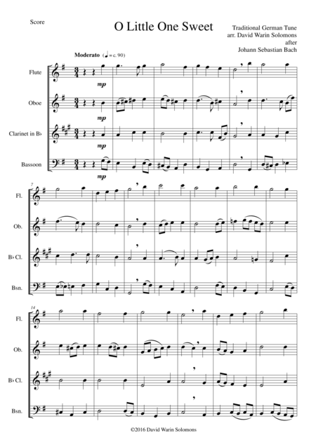 Free Sheet Music O Little One Sweet For Wind Quartet