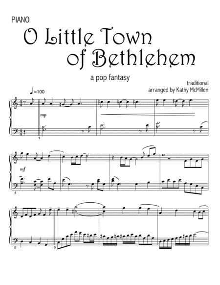 Free Sheet Music O Little Town Of Bethlehem A Pop Fantasy