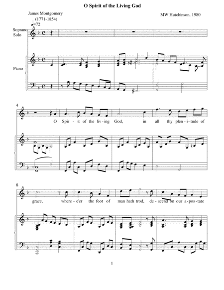 O Spirit Of The Living God Score And Solo Sheet Music