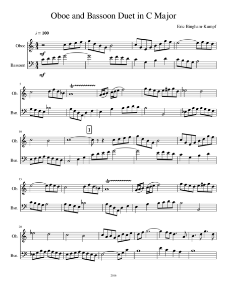 Free Sheet Music Oboe And Bassoon Duet In C Major