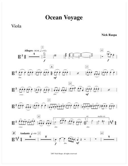 Free Sheet Music Ocean Voyage Viola Part