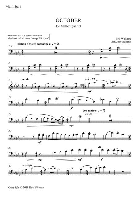 October Alleluia For Mallet Quartet Arr Joby Burgess Marimba 1 Sheet Music