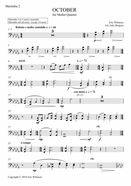 October Alleluia For Mallet Quartet Arr Joby Burgess Marimba 2 Sheet Music