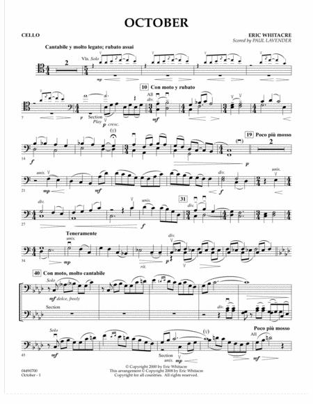 October Cello Arr Paul Lavender Sheet Music