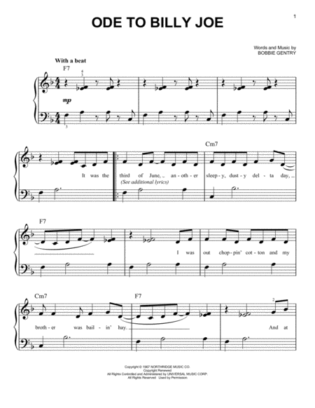 Ode To Billy Joe Sheet Music