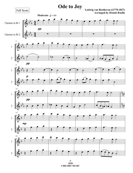 Free Sheet Music Ode To Joy Clarinet Duet Intermediate