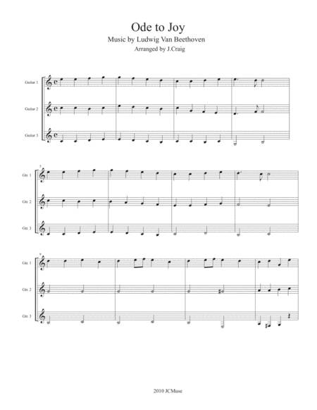 Ode To Joy Easy Guitar Trio Sheet Music