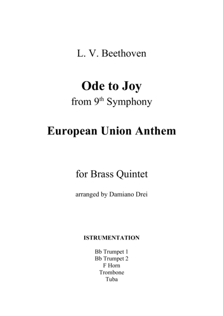 Free Sheet Music Ode To Joy Europe Anthem For Brass Quintet