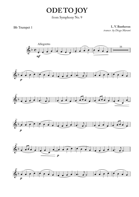 Ode To Joy From Symphony No 9 For Brass Quartet Sheet Music