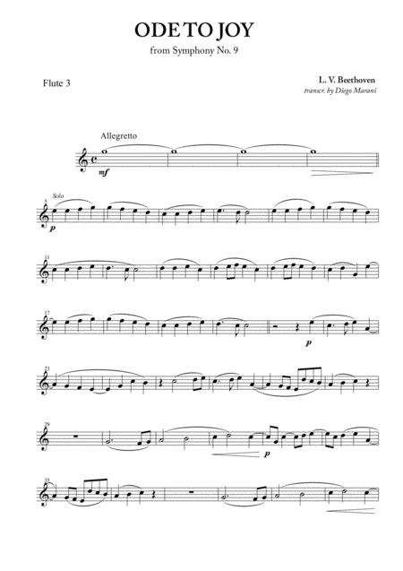 Free Sheet Music Ode To Joy From Symphony No 9 For Flute Quartet