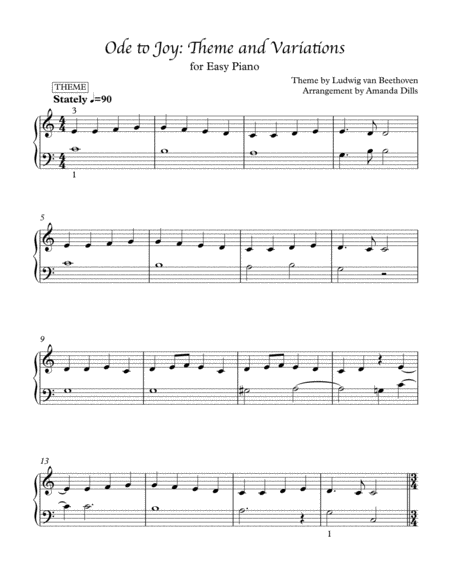 Free Sheet Music Ode To Joy Theme And Variations Easy Piano