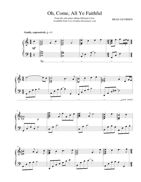 Free Sheet Music Oh Come All Ye Faithful By Brad Jacobsen