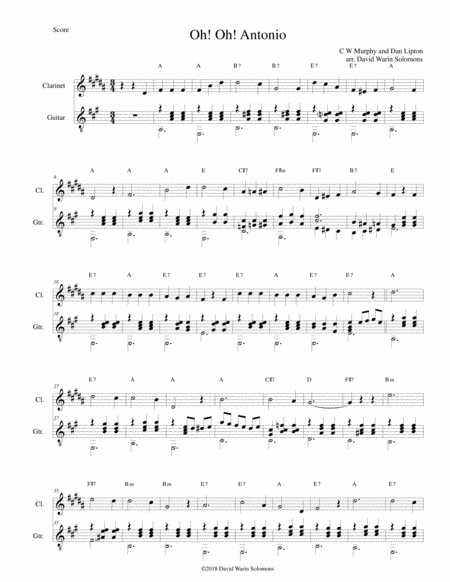 Free Sheet Music Oh Oh Antonio For Clarinet And Guitar
