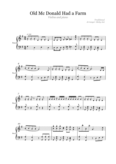 Old Mc Donald Had A Farm Piano Sheet Music