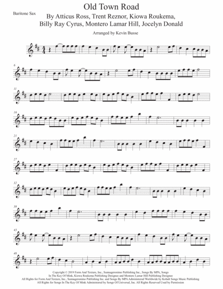 Old Town Road Bari Sax Sheet Music