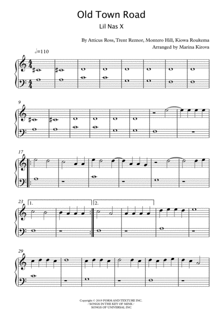 Free Sheet Music Old Town Road Remix Easy Piano In Easy To Read Format