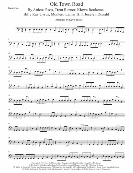 Free Sheet Music Old Town Road Trombone Easy Key Of C